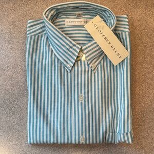 Geoffrey Beene Teal and White Vertical Stripe Button-Down Shirt